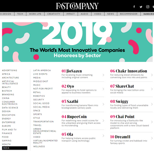 Saathi Eco Innovations Named to Fast Companyâs Annual List of the Worldâs Most Innovative Companies for 2019