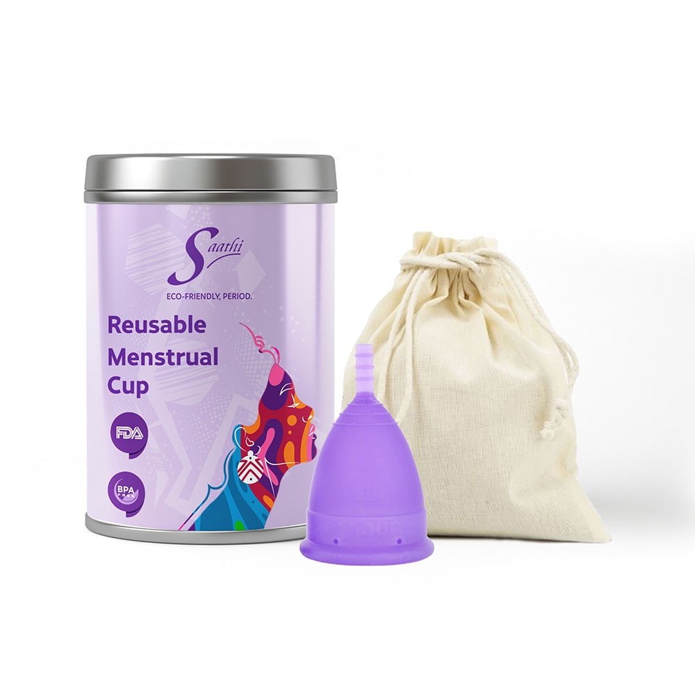 Saathi menstrual cup with tin and protective pouch